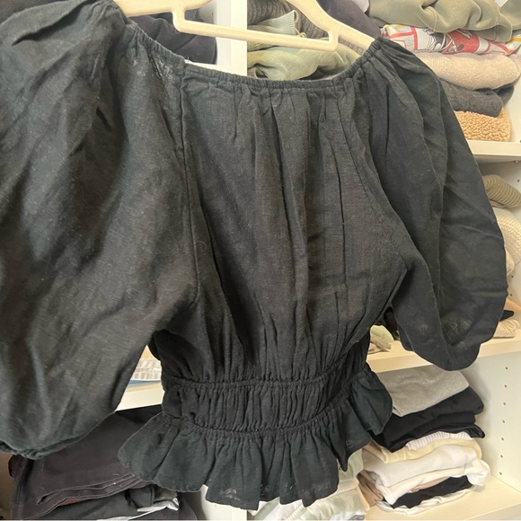 Abercrombie & Fitch Short-Sleeve Linen-Blend Babydoll Top - Picture 4 of 5